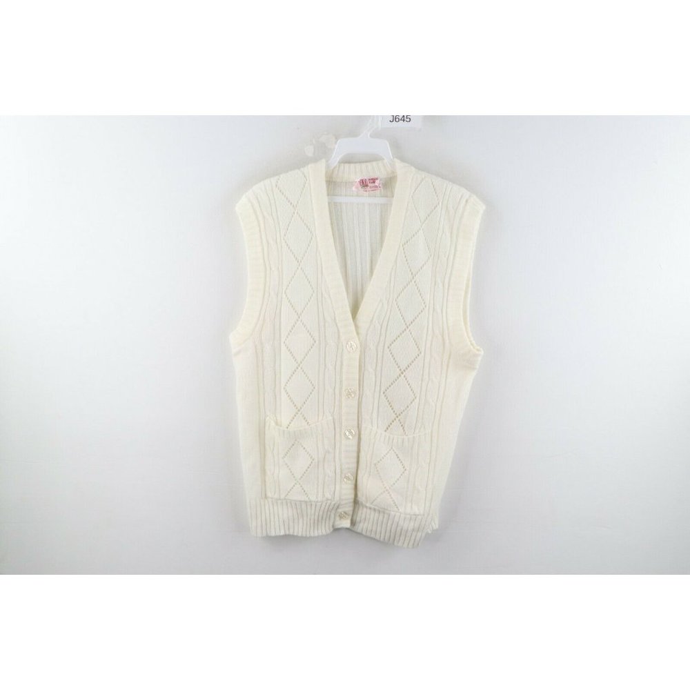 Vintage 90s Streetwear Grunge Large Kurt Cobain Cardigan Sweater Vest White
